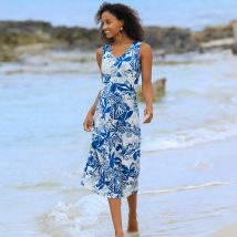 Robe longue imprimée sans manches - Écru - Taille 52 - Jersey - Blancheporte