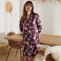 Chemise de nuit forme liquette en satin imprimé - Taille 42 - Violet - Blancheporte