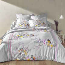 Linge de lit Birdy en coton imprimé oiseaux - Gris - Coton - Colombine - Blancheporte