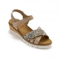 Sandales scratchées, petit compensé - Beige - Taille 36 - Blancheporte