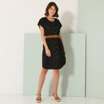 Robe courte boutonnée unie, fluide - Noir - Taille 46 - Viscose - Blancheporte