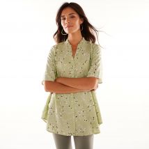 Tunique col tunisien boutonnée imprimée - Vert - Taille 46 - Viscose - Blancheporte