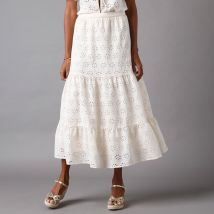 Jupe longue, broderie anglaise - Écru - Taille 50 - Coton - Lora Zellini - Blancheporte