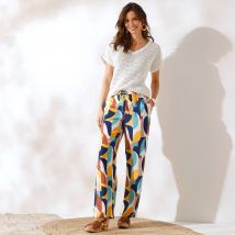 Pantalon large fluide imprimé, coupe large - Bleu - Taille 40 - Viscose - Coeur Au Sud - Blancheporte