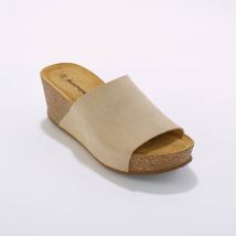 Mules compensées en cuir et talon liège - Beige - Taille 40 - Blancheporte