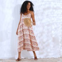 Robe longue à fines bretelles, imprimé fantaisie - Écru - Taille 38 - Viscose - Blancheporte