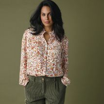 Blouse volantée imprimée, crépon - Écru - Taille 44 - Viscose - Blancheporte