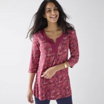 Tunique col V imprimée - Violet - Taille 54 - Coton/jersey/viscose - Blancheporte
