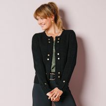 Gilet maille fantaisie boutons dorés vieillis - Taille 54 - Noir - Blancheporte