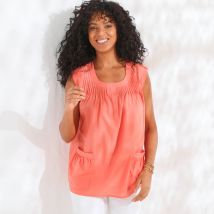 Blouse boutonnée col rond - Orange - Taille 46 - Coton - Blancheporte