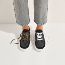 Baskets à lacets en cuir, 2 paires de lacets - Noir - Taille 38 - Blancheporte