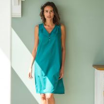 Chemise de nuit légère en voile de coton effet plumetis, sans manches - Vert - Taille 46 - Coton - Blancheporte