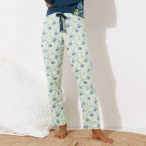 Pantalon de pyjama imprimé fleuri - Vert - Taille 50 - Coton/jersey - Blancheporte