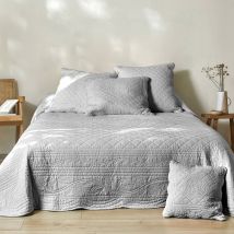 Couvre-lit uni style boutis Cassandre - Gris - Coton - Colombine - Blancheporte