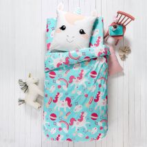 Linge de lit enfant à motif Licorne en coton biologique(**) - Bleu - Coton - Colombine Des Petits - Blancheporte