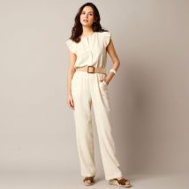 Combinaison pantalon unie, lin mélangé - Beige - Taille 36 - Lin/viscose - Lora Zellini - Blancheporte