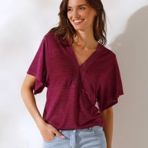Tunique col macramé manches courtes - T42/44 - Violet - Coeur Au Sud - Blancheporte