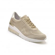 Baskets compensées lacées pailletées grande largeur - Beige - Taille 40 - Blancheporte