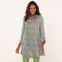 Tunique longue col chemise, imprimé cachemire - Vert - Taille 40 - Viscose - Blancheporte