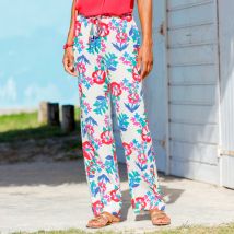 Pantalon large fluide, imprimé - Écru - Taille 44 - Viscose - Blancheporte