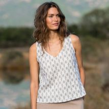 Caraco évasé gaze de coton, imprimé - Taupe - Taille 36 - Coton/gaze De Coton - Blancheporte