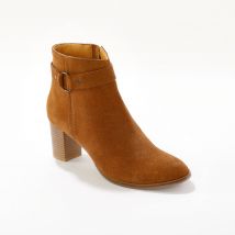 Boots à talon, cuir suédé - Marron - Taille 41 - Blancheporte