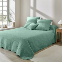 Couvre-lit uni style boutis Cassandre - Vert - Coton - Colombine - Blancheporte