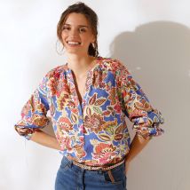 Blouse coton imprimé manches 7/8 - Autres - Taille 54 - Coton - Coeur Au Sud - Blancheporte