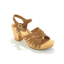 Sabots cloutés en cuir, talon bois - Marron - Taille 38 - Blancheporte