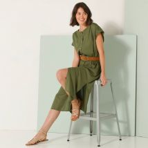 Robe longue boutonnée unie, fluide - Kaki - Taille 54 - Viscose - Blancheporte