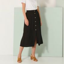 Jupe boutonnée unie fluide - Noir - Taille 52 - Viscose - Blancheporte