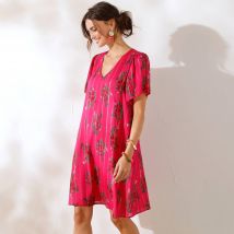 Robe courte imprimée, voile jacquard brillant - Rose - Taille 36 - Viscose - Coeur Au Sud - Blancheporte