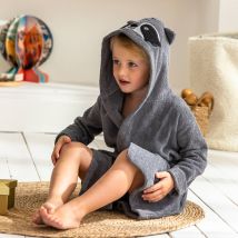 Peignoir de bain enfant raton laveur à capuche éponge coton - 340 g/m² - Gris - Coton - Colombine Des Petits - Blancheporte