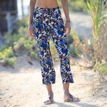 Pantacourt large imprimé tropical - Taille 50 - Noir - Blancheporte