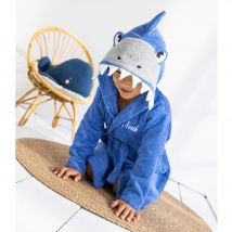 Peignoir de bain enfant à capuche requin personnalisable - 340g/m² - Bleu - Coton - Colombine Des Petits - Blancheporte