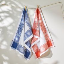 Torchon jacquard poissons coton tissé-teint - Blancheporte