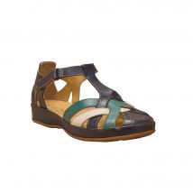 Sandales salomées cuir largeur confort - Bleu - Taille 39 - Blancheporte