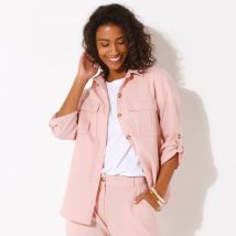 Chemisier lin-coton, manches retroussables - Rose - Taille 54 - Coton/lin - Blancheporte