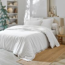 Linge de lit uni dentelle coton - Blanc - Coton - Colombine - Blancheporte