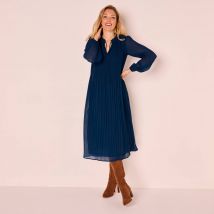 Robe unie mi longue, voile plissé - Taille 40 - Bleu - Blancheporte