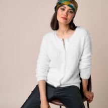 Cardigan maille poilue - Taille 52 - Blanc - Blancheporte