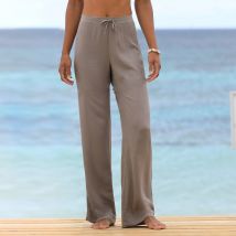 Pantalon large droit, crépon fluide - Taille 38 - Taupe - Blancheporte
