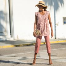 Pantacourt droit stretch - Taille 48 - Rose - Blancheporte