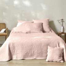 Couvre-lit uni style boutis Cassandre - Rose - Coton - Colombine - Blancheporte