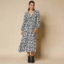 Robe longue col V imprimée - Taille 40 - Noir - Blancheporte