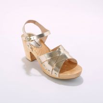 Sabots cloutés en cuir, talon bois - Or - Taille 41 - Blancheporte