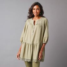 Tunique macramé manches 3/4 - Kaki - Taille 46 - Coton - Lora Zellini - Blancheporte