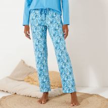 Pantalon de pyjama imprimé fleuri - Bleu - Taille 54 - Coton/jersey - Blancheporte