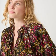 Blouse en voile crépon imprimée ethnnique - Noir - Taille 54 - Viscose - Blancheporte