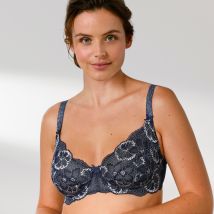 Soutien-gorge microfibre et dentelle bicolore forme corbeille Pahala – avec armatures - Taille 95 - Ivoire / Marinec - Blancheporte